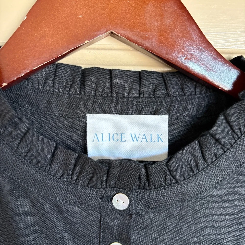 NWT Alice Walk Black 100% Linen Tiered Long Sleeve Midi Dress M - Picture 4 of 6